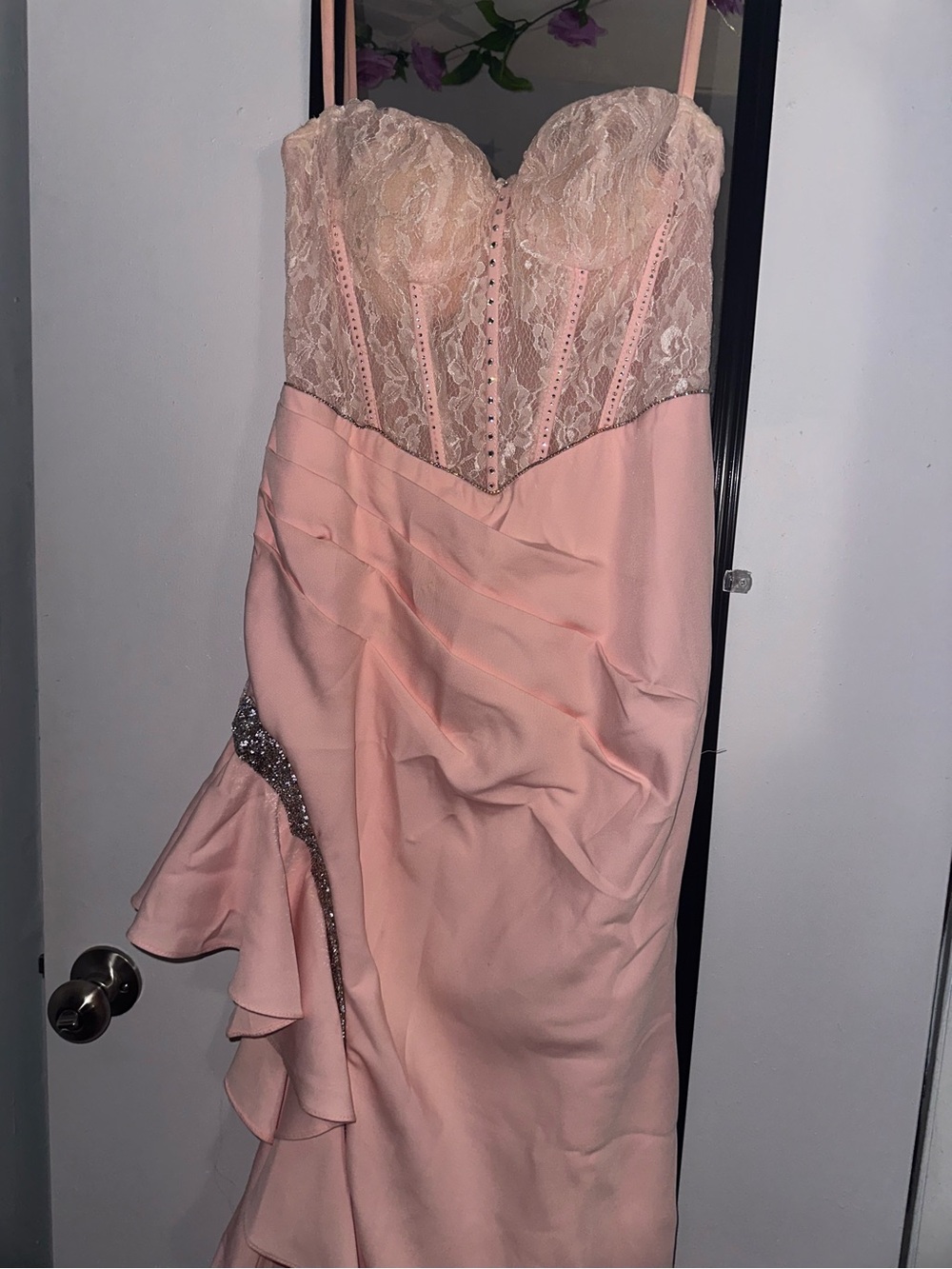 Blush Pink Lace Corset Formal Gown Prom Dress